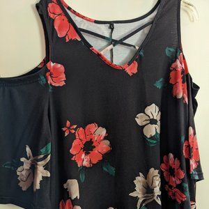 Black Floral Cold Shoulder
